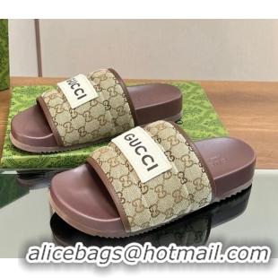 Luxurious Gucci GG Flat Slide Sandals Beige/Brown 127036