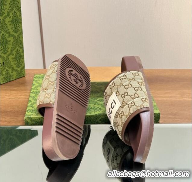 Luxurious Gucci GG Flat Slide Sandals Beige/Brown 127036