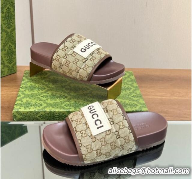 Luxurious Gucci GG Flat Slide Sandals Beige/Brown 127036