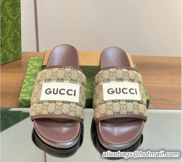 Luxurious Gucci GG Flat Slide Sandals Beige/Brown 127036