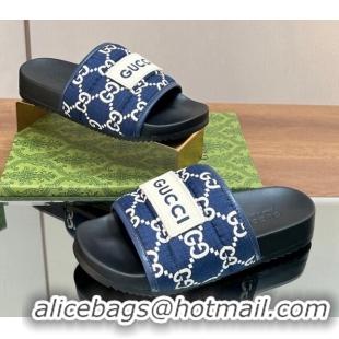 Top Grade Gucci GG Flat Slide Sandals Navy Blue 127037