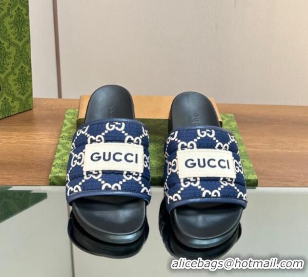 Top Grade Gucci GG Flat Slide Sandals Navy Blue 127037