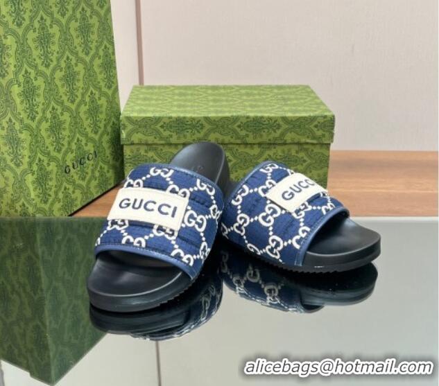 Top Grade Gucci GG Flat Slide Sandals Navy Blue 127037