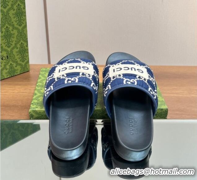 Top Grade Gucci GG Flat Slide Sandals Navy Blue 127037