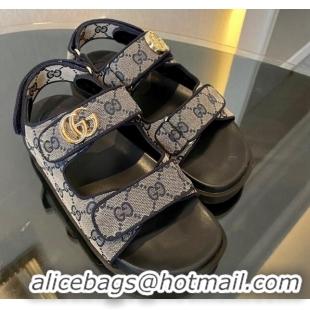 Good Looking Gucci Double G Canvas Flat Sandals Grey/Blue 127039