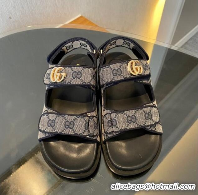 Good Looking Gucci Double G Canvas Flat Sandals Grey/Blue 127039