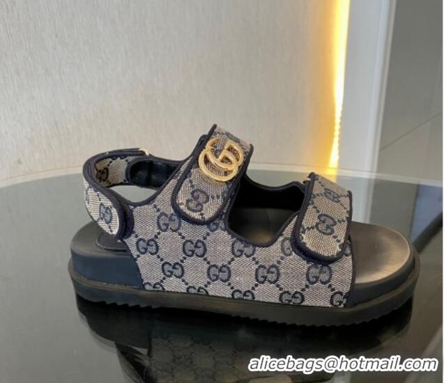 Good Looking Gucci Double G Canvas Flat Sandals Grey/Blue 127039