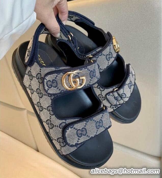 Good Looking Gucci Double G Canvas Flat Sandals Grey/Blue 127039