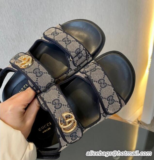 Good Looking Gucci Double G Canvas Flat Sandals Grey/Blue 127039