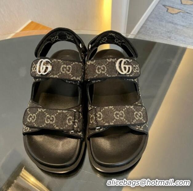 Low Price Gucci Black Double G Denim Flat Sandals 127040