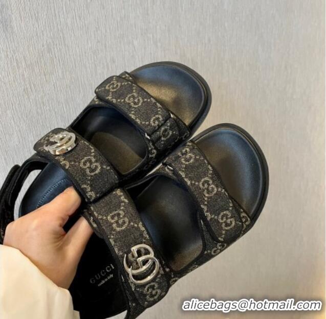 Low Price Gucci Black Double G Denim Flat Sandals 127040