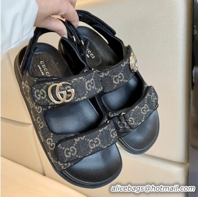 Low Price Gucci Black Double G Denim Flat Sandals 127040