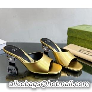 Sophisticated Gucci Interlocking G Leather Heel Slide Sandals 6cm Gold 127044