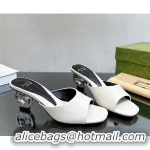 Good Quality Gucci Interlocking G Leather Heel Slide Sandals 6cm White 0127046