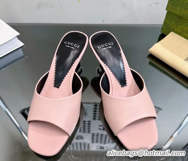 Unique Style Gucci Interlocking G Leather Heel Slide Sandals 6cm Light Pink 127047