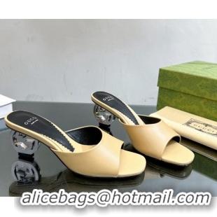 Grade Quality Gucci Interlocking G Leather Heel Slide Sandals 6cm Yellow 0127048