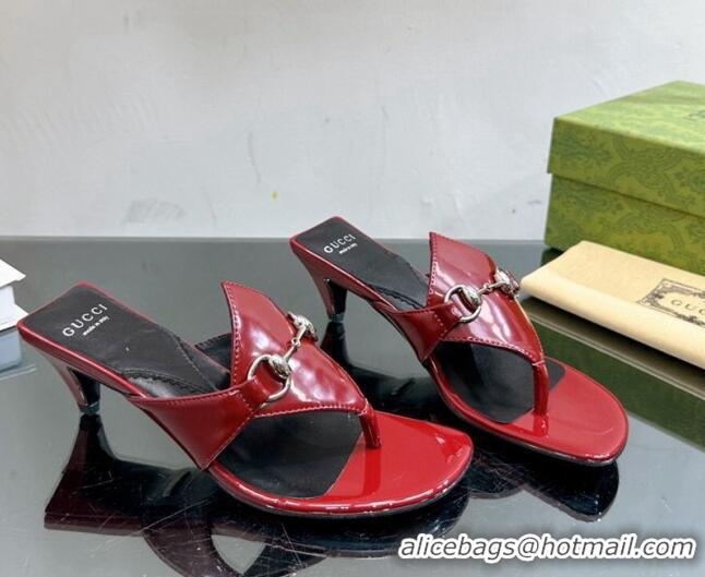 Top Grade Gucci Horsebit Heel Thong Slide Sandals 4.5cm in Shiny Leather Red 0127051