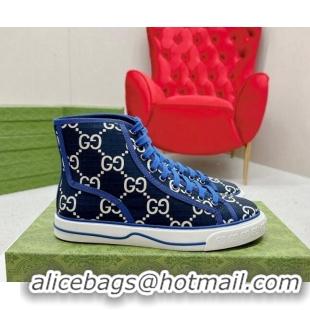 Best Product Gucci Tennis 1977 High-top Sneakers in GG Ripstop Fabric Blue 0127061