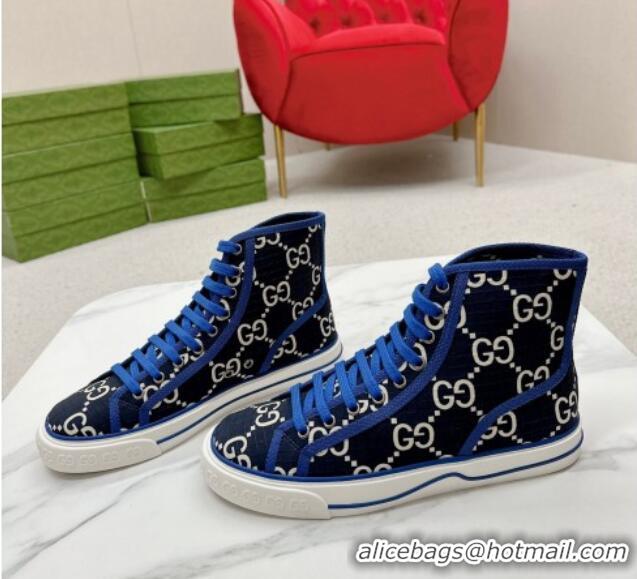 Best Product Gucci Tennis 1977 High-top Sneakers in GG Ripstop Fabric Blue 0127061