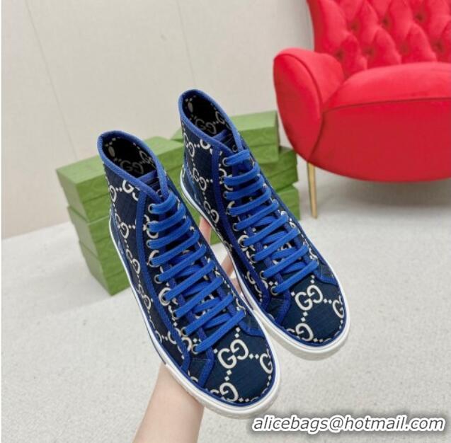 Best Product Gucci Tennis 1977 High-top Sneakers in GG Ripstop Fabric Blue 0127061