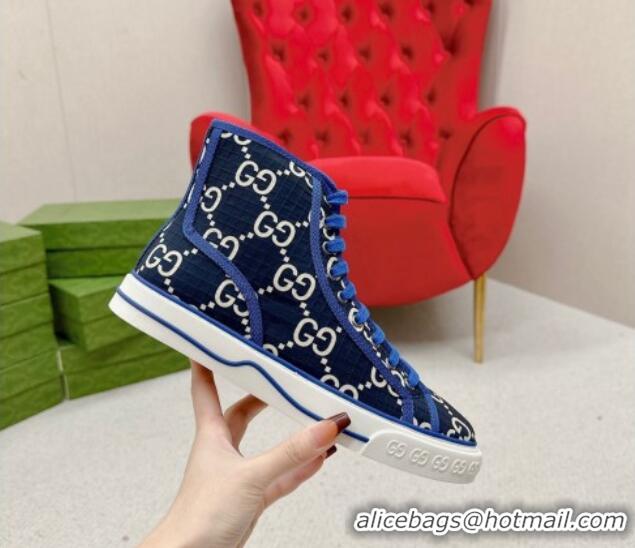 Best Product Gucci Tennis 1977 High-top Sneakers in GG Ripstop Fabric Blue 0127061