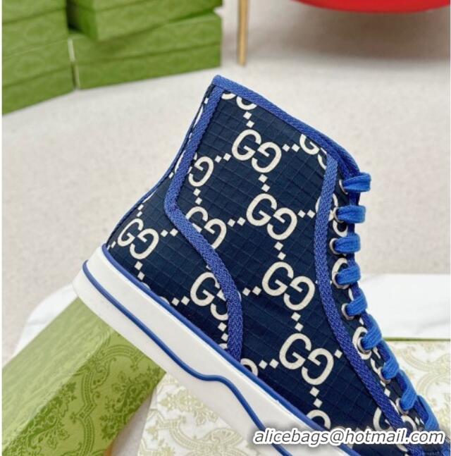 Best Product Gucci Tennis 1977 High-top Sneakers in GG Ripstop Fabric Blue 0127061