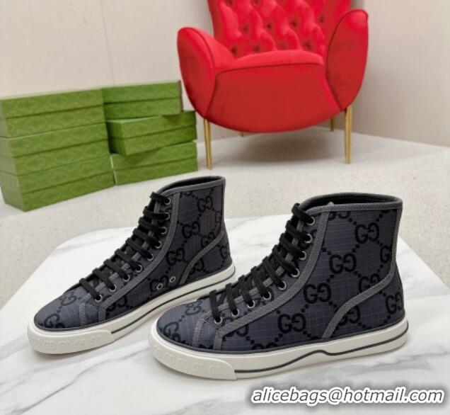 Grade Quality Gucci Tennis 1977 High-top Sneakers in GG Ripstop Fabric Dark Grey 0127062