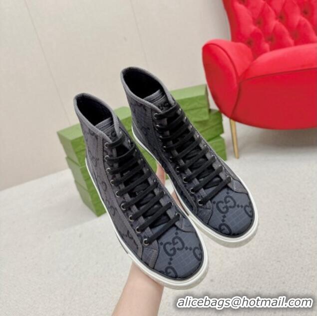 Grade Quality Gucci Tennis 1977 High-top Sneakers in GG Ripstop Fabric Dark Grey 0127062