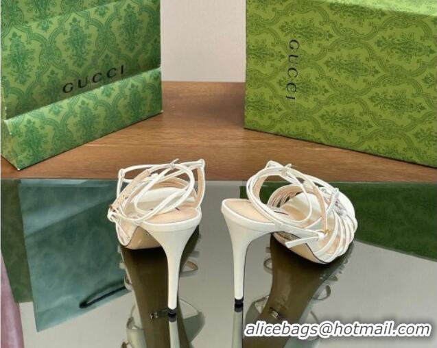 Luxurious Gucci Horsebit Leather Sandals 8.5cm with Crystals White 0127068