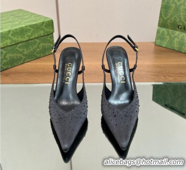 Best Price Gucci Satin Slingback Pumps 8.5cm with Crystals Black 0127069