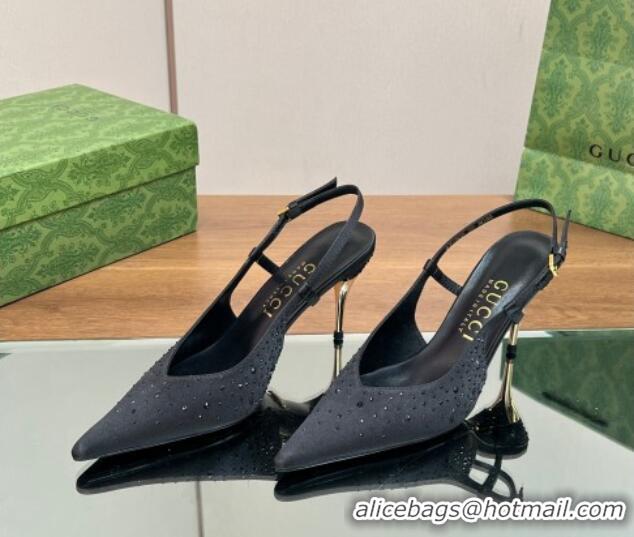 Best Price Gucci Satin Slingback Pumps 8.5cm with Crystals Black 0127069