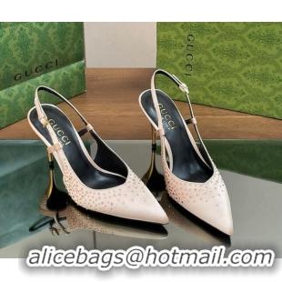 Purchase Gucci Satin Slingback Pumps 8.5cm with Crystals Pale Pink 127070