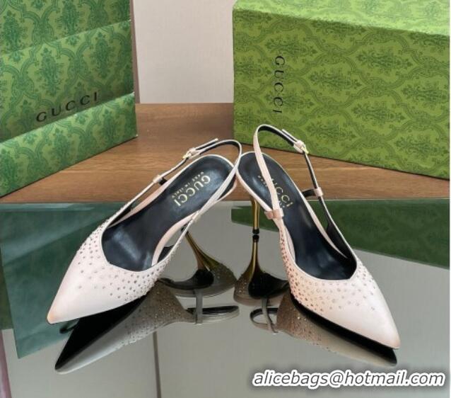 Purchase Gucci Satin Slingback Pumps 8.5cm with Crystals Pale Pink 127070