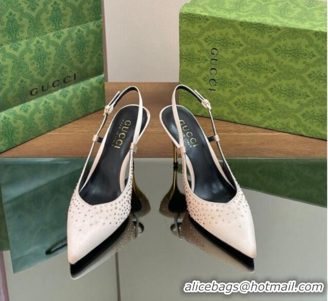 Purchase Gucci Satin Slingback Pumps 8.5cm with Crystals Pale Pink 127070