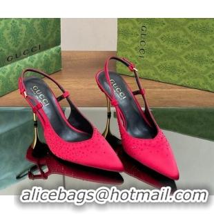 Popular Style Gucci Satin Slingback Pumps 8.5cm with Crystals Red 127071