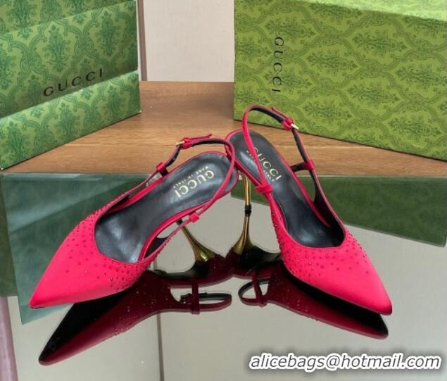 Popular Style Gucci Satin Slingback Pumps 8.5cm with Crystals Red 127071