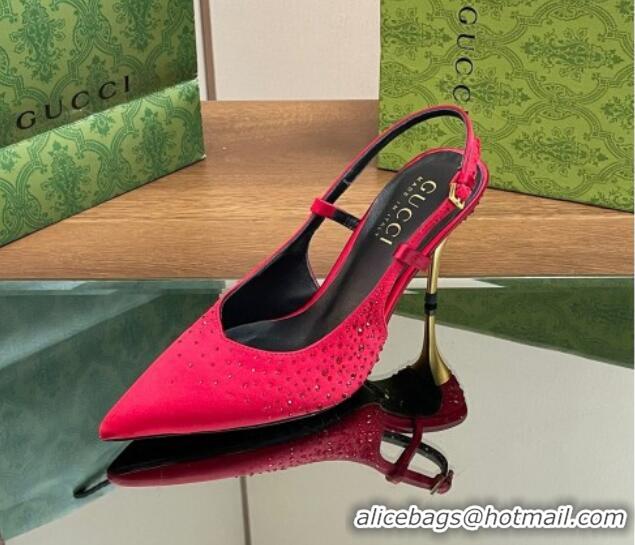 Popular Style Gucci Satin Slingback Pumps 8.5cm with Crystals Red 127071