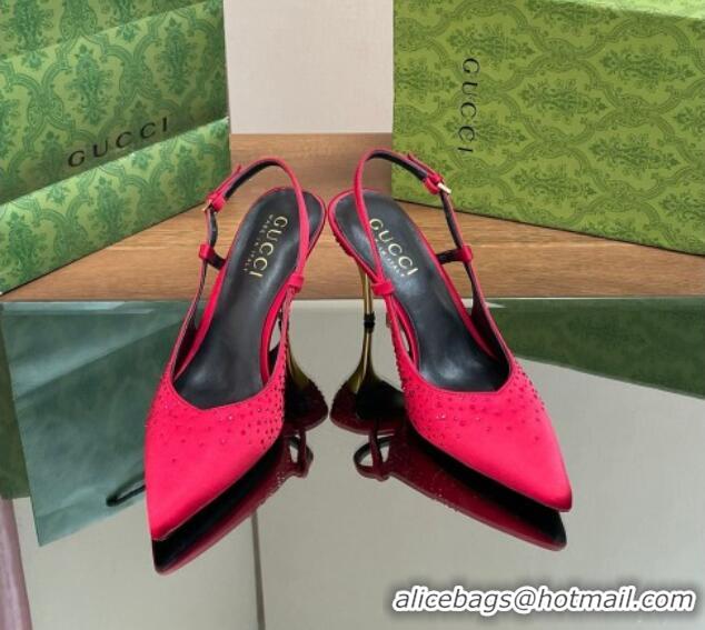 Popular Style Gucci Satin Slingback Pumps 8.5cm with Crystals Red 127071