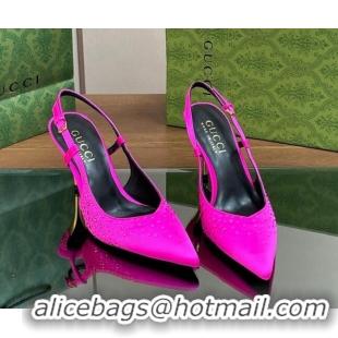 Perfect Gucci Satin Slingback Pumps 8.5cm with Crystals Purple 127072