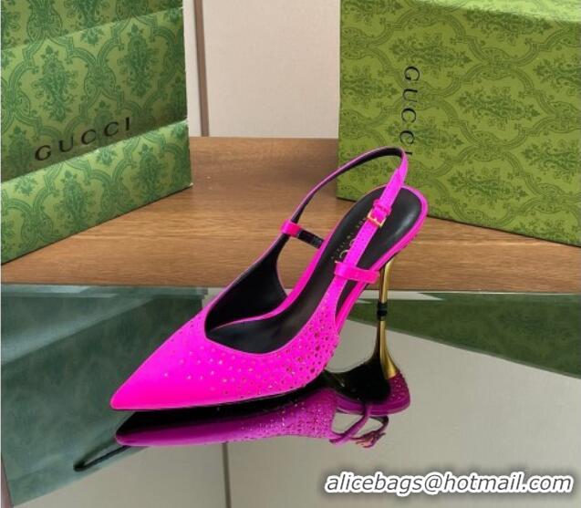 Perfect Gucci Satin Slingback Pumps 8.5cm with Crystals Purple 127072