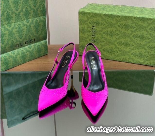 Perfect Gucci Satin Slingback Pumps 8.5cm with Crystals Purple 127072