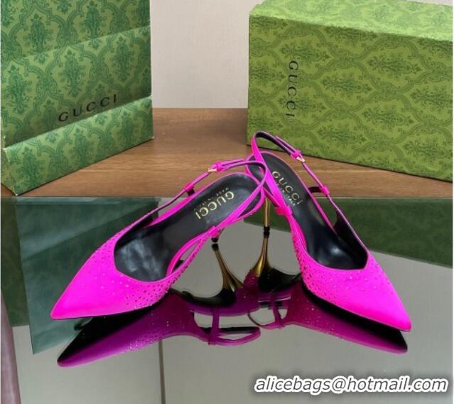 Perfect Gucci Satin Slingback Pumps 8.5cm with Crystals Purple 127072