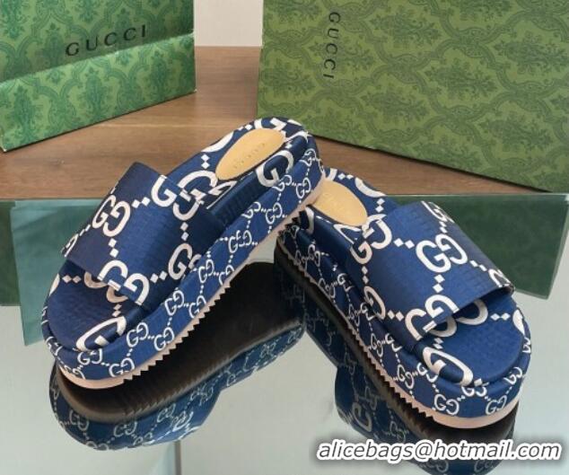 Durable Gucci Platform Slide Sandals 5cm in GG Ripstop Fabric Blue 0127073