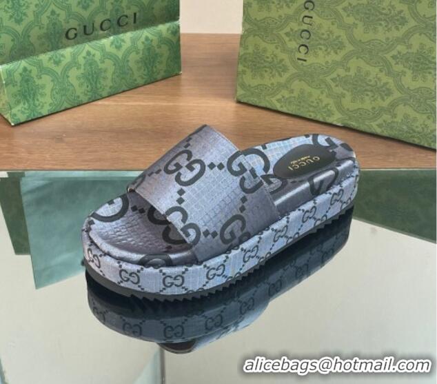 Top Design Gucci Platform Slide Sandals 5cm in GG Ripstop Fabric Grey 127074