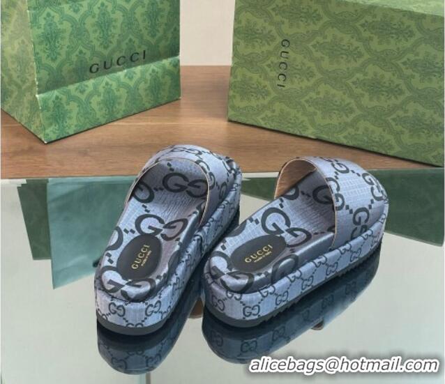 Top Design Gucci Platform Slide Sandals 5cm in GG Ripstop Fabric Grey 127074