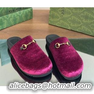 Good Product Gucci GG Velvet Mules with Horsebit Purple 127076