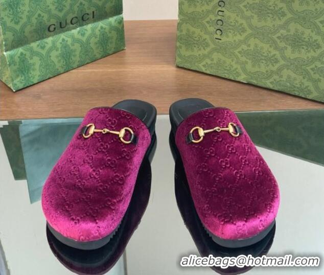 Good Product Gucci GG Velvet Mules with Horsebit Purple 127076