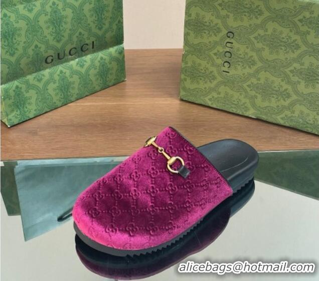 Good Product Gucci GG Velvet Mules with Horsebit Purple 127076