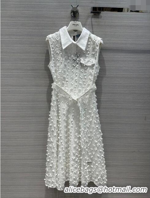 Top Grade Prada Dress with Belt P11014 White 2024