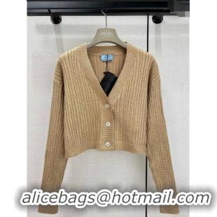 ​Fashion Discount Prada Wool Cardigan with Crystal P11306 Brown 2024